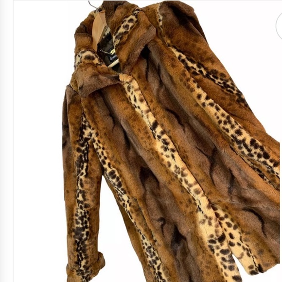 Dennis Basso Brown Leopard Faux Fur Jacket - Picture 4 of 5